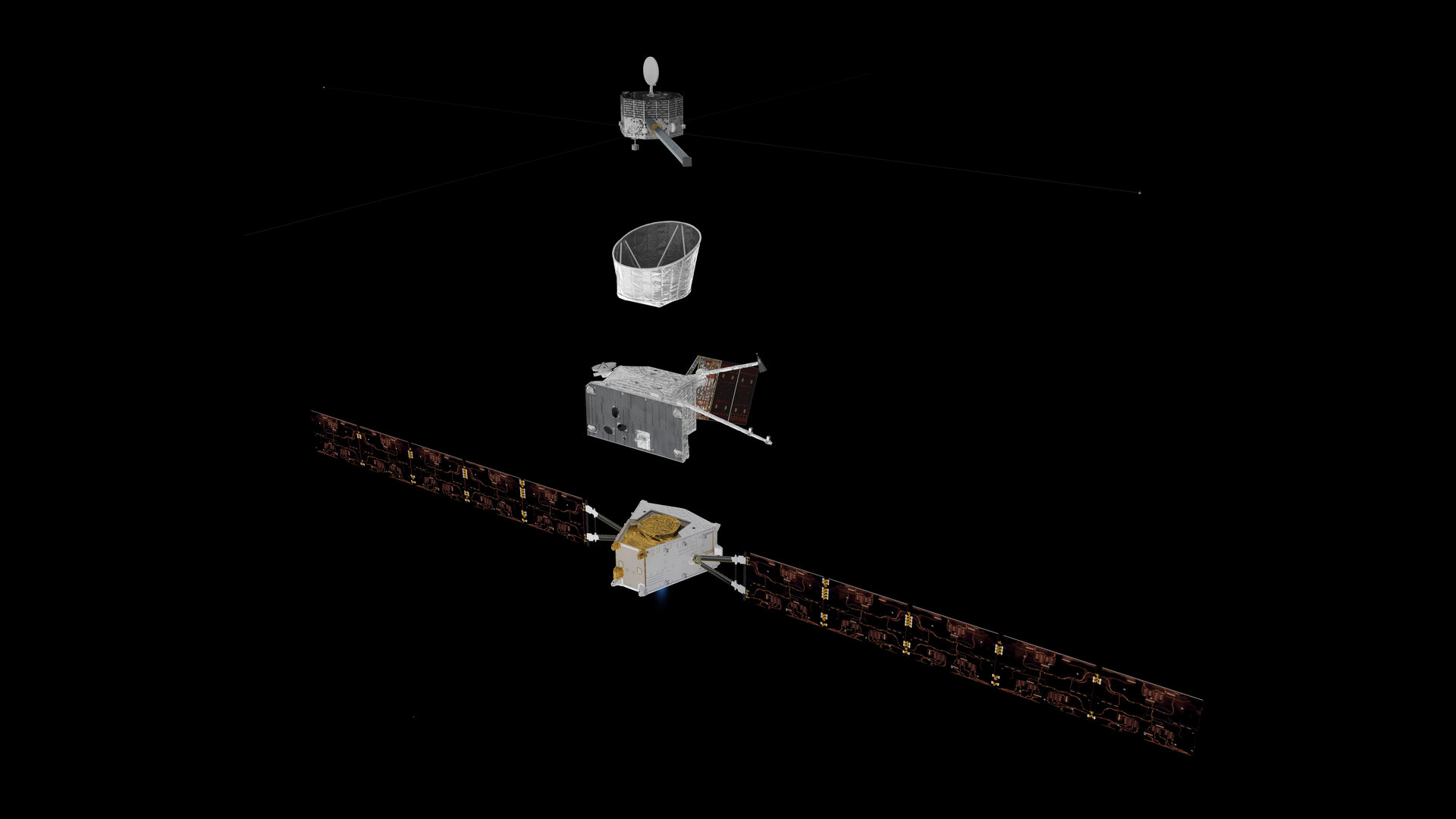 BepiColomboスタックの分解図（ESA提供CG）